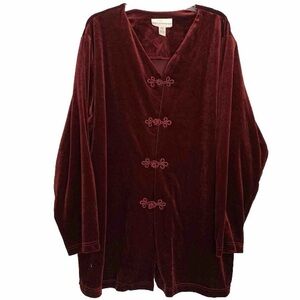 Natorious Velvet Tunic Cardigan Women’s 3X Dark Red Frog Close Romantic Asian